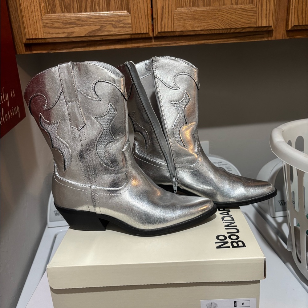 No Boundaries Metallic Silver Cowboy Boots